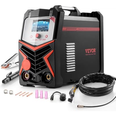 VEVOR TIG-lasapparaat, 200 A 6-in-1 aluminiumlasapparaat (LED-display) – AC TIG/DC TIG/AC-puls TIG/DC-puls TIG/puntlassen/MMA (elektrodelassen), met synergistische IGBT-besturing
