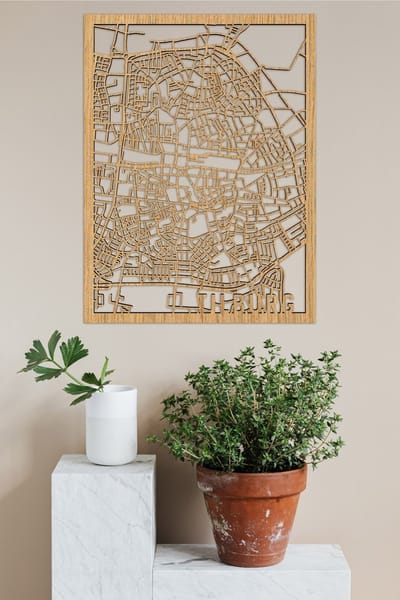 Houten Stadskaart Tilburg Eikenhout 30x40cm Wanddecoratie Voor Aan De Muur City Shapes