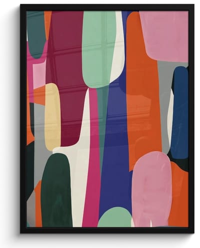 Poster in lijst - Fotolijst 60x80 cm - Posters - Vormen - Ritmisch - Kleuren - Abstract - Posterlijst zwart - Decoratie - Wanddecoratie woonkamer - Muurdecoratie slaapkamer