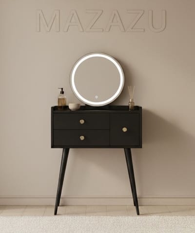 MAZAZU Kaptafel zwart met lades en LED-spiegel –Make up - tafel – 135cm