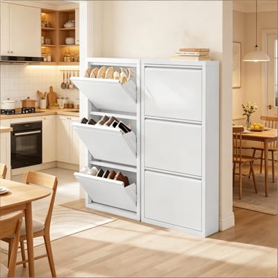 Clruro Schoenenkast - Smal Design met 2 Schoenenrekken - Hout - Naturel