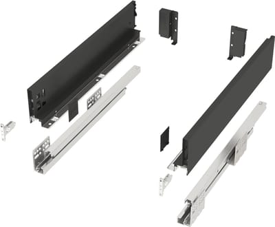 Lasysteem JUNKER-SLIM anthraciet Hoogte: 84 mm, Diepte: 300 mm, stressbestendig tot 40 Kg, 3D Instelling, Soft-Close Lade met 13 mm smalle ladebakken