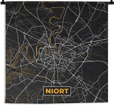 Wandkleed - Wanddoek - Stadskaart - Niort - Frankrijk - Kaart - Plattegrond - 180x180 cm - Wandtapijt