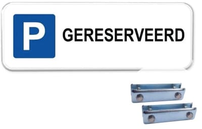 Parkeerbord Gereserveerd - Weerbestendig Aluminium - 40x15 cm - Bevestiging: Met hekbeugels (voor spijlen- of gaashek)