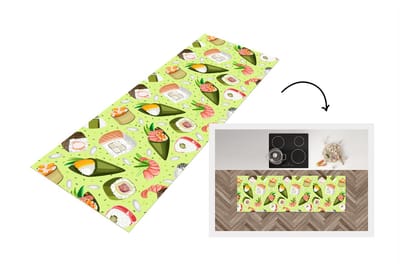 Keukenloper - Loper keuken - Patronen - Sushi - Japan - Groen - 150x50 cm - Keukenloper vinyl