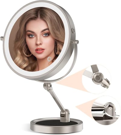 Verlichte Make-up Spiegel - Vergrotende Spiegels - Dagelijkse Make-up - Draadloos en Oplaadbaar - 22.9 cm - Nikkel