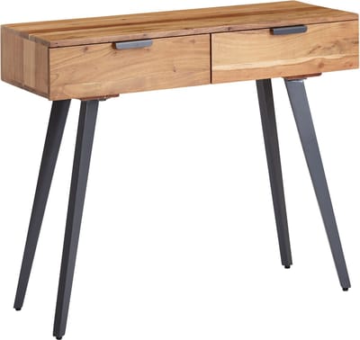 Console - Metalen Console met Laden - Klein Bureau, Moderne Kaptafel - Massieve Haltafel - Acacia Massief Hout - 90x78x36cm