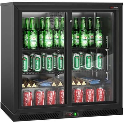 GGM Gastro Barkühlschrank - 900mm - 220 Liter - 2 Glasschiebetüren - Außen & Innen Schwarz