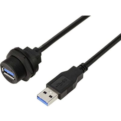 TRU COMPONENTS TC-E13T-FU3-PWF/MU3-NWA-0.5PV-S TC-13543568 USB 3.0-bus naar stekker, IP67 (schroefdraad), kabel 0,5 m Waterdichte kunststof kabel 1