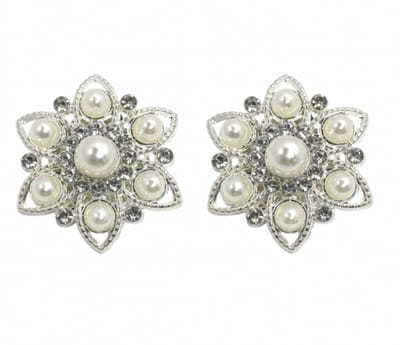 Schoenclips- Zilverkleurig- synthetische Parel- 3 cm - Charme Bijoux