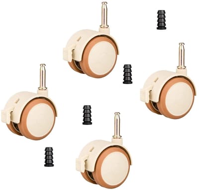Set van 4 zwenkwielen voor kindermeubels, 6,5 mm huls pen, kinderbed wieg wielen, meubelwielen met rem, vrijloop, stil - babykamer meubelen accessoires.