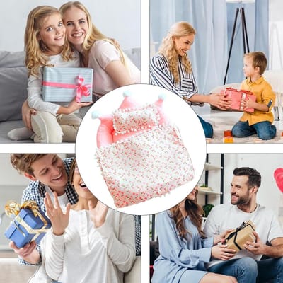 Poppen Beddengoed Set - Poppenhuis Decoratie - Poppen Verzorgen - Handgemaakt Authentiek Ontwerp - 34 x 32 x 6 cm