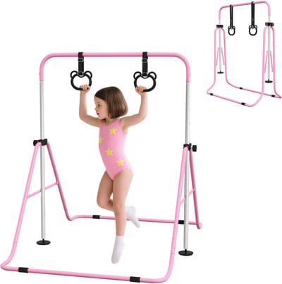 HOMCOM Kids Gymnastics Bar Staal 148L x 105B x 88-128H cm Roze