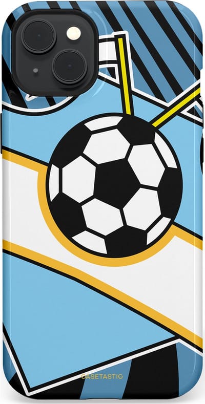 Casetastic hoesje geschikt voor Apple iPhone 15 Plus - MagSafe - Dubbellaagse bescherming - Kampioensbal - Fashion Case - Lichtblauw Zwart Wit