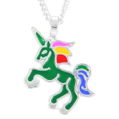 Ketting Unicorn / Eénhoorn Hanger Groen - Cadeau voor Meisje - 40 + 7 cm Verstelbaar - Zilverkleurig – Incl. Cadeauverpakking