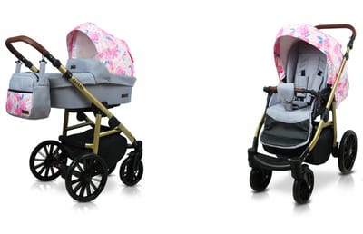 BabyLux® Kinderwagen 2in1 – ASPERO - PEONY AND ROSE - Opklapbare Wandelwagen incl. Reiswieg, Multifunctionele Buggy Sportstoel - Combi-kinderwagen met Luiertas, Regenhoes, Klamboe, Bekerhouder, etc.