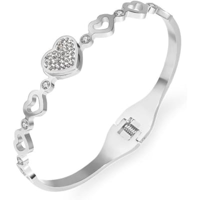 Nieuwe Mode Roestvrij Staal Liefdeshart Met Klei Strass Armbanden Mooie Armbanden Voor Vrouwen Sieraden zilver