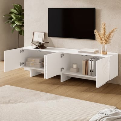 MIVRAY Tv Meubel - Met 4 Deuren En Reliëffronten - Voor Woonkamer En Slaapkamer - MDF En Spaanplaat - 170x35x50 Cm - Wit