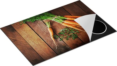 Chefcare Inductie Beschermer Wortels op Houten Planken - 80x50 cm - Afdekplaat Inductie - Kookplaat Beschermer - Inductie Mat