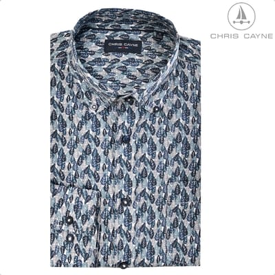Chris Cayne overhemd lange mouw - M - navy/groen - print - borstzak