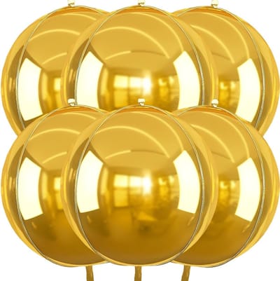 Pack of 6 Large Balloons, 55 cm, Giant 4D Round Foil Balloons, Helium Foil Balloons for Birthday, Baby Shower - ShopVlot