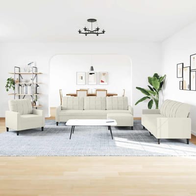 vidaXL - 4-delige - Loungeset - met - kussens - fluweel - crèmekleurig