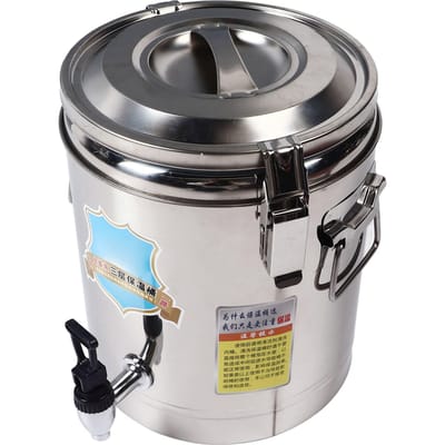 Seau à soupe isotherme 10L avec robinet Pot à riz commercial Couvercle à boucle en acier inoxydable Poignée Distributeur de boissons L