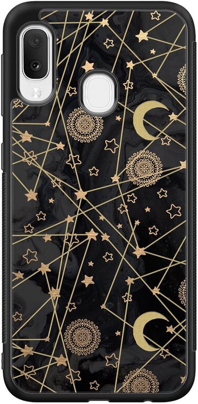 Leuke Telefoonhoesjes - Hoesje geschikt voor Samsung Galaxy A20e - Sterren, zon, maan - Backcover zwart - Sterren - Zwart