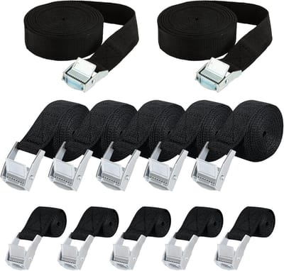 Spanbanden Set - Met ratel en klemgesp - Voor transport, vracht, bagage, fietsendrager en camping - Zwart - 12 stuks in 3 maten