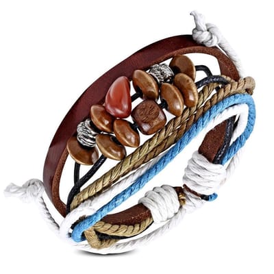 Amanto Armband Carlo White - Leer - Bedels - Kralen - Verstelbaar
