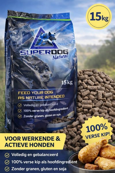 Superdog Natural Excellent - Koudgeperst Hondenvoer - Graanvrij & Hypoallergeen - Verse Kip - 15 kg