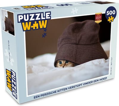 Puzzel Een Perzische kitten verstopt onder een hoed - Legpuzzel - Puzzel 500 stukjes