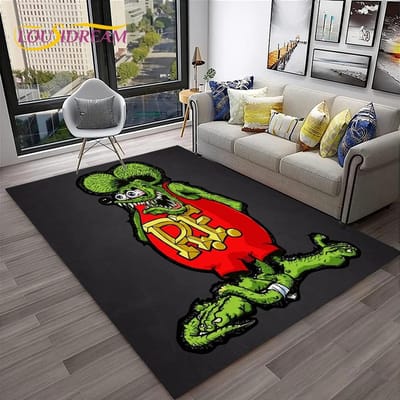3D Grappige Rat Fink Cartoon Film Tapijt Tapijt voor Thuis Woonkamer Slaapkamer Bank Deurmat Decor, kinderen Speelruimte Tapijt Antislip Vloermat 40x60cm