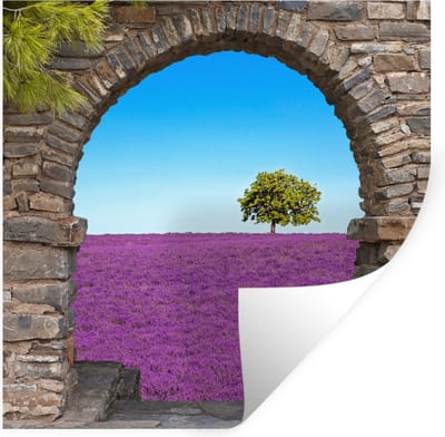 Muurstickers - Sticker Folie - Bloemen - Lavendel - Boom - Doorkijk - 100x100 cm - Plakfolie - Muurstickers Kinderkamer - Zelfklevend Behang XXL - Zelfklevend behangpapier - Stickerfolie