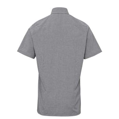 Premier Heren Micro Gingham geruit katoenen overhemd met korte mouwen (Zwart/Wit)