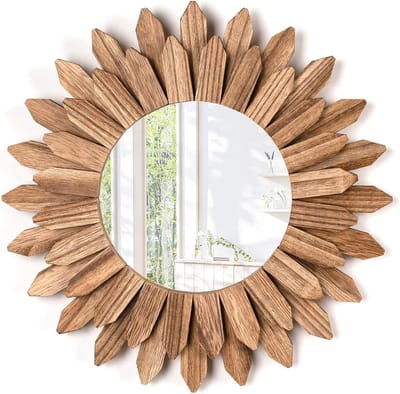 Rustieke Wandspiegel van 30 cm met Zonnebloem Design - Bohemian Wanddecoratie voor Slaapkamer, Woonkamer en Entree