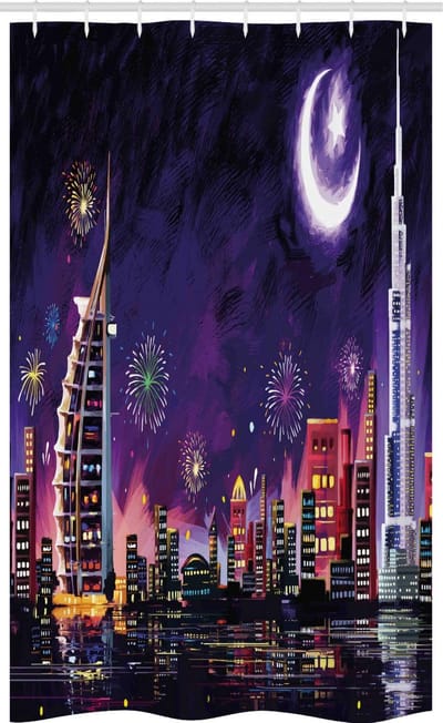 ABAKUHAUS – Douchegordijn Landschap 120x180 cm – Polyester, waterafstotend, paars