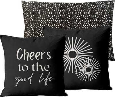 Buitenkussen Set van 3 voor Binnen en Buiten - sierkussens - tuin - tuinaccessoires - tuininrichten - Zwart Hart / Goede Dag / Cheers - 40x40 cm - Dubbelzijdig Ontwerp