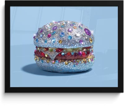 Poster in lijst - Fotolijst 40x30 cm - Posters - Glitters - Hamburger - Blauw - Posterlijst zwart - Decoratie - Wanddecoratie woonkamer - Muurdecoratie slaapkamer