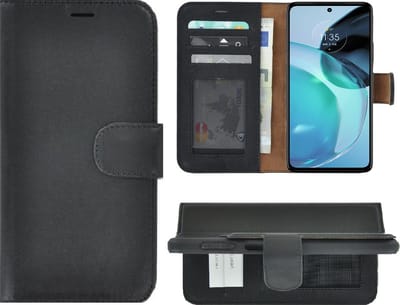 MoDo hoesje Geschikt voor Motorola Moto G53 - Echt Leer Book Case - Zwart