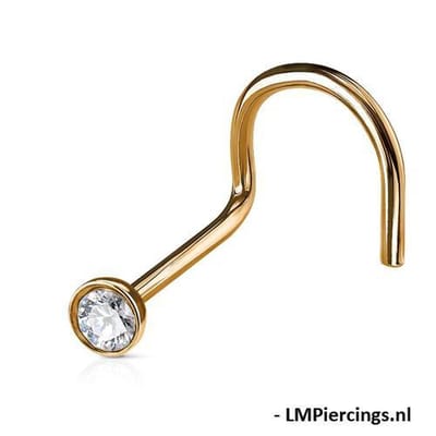 Neuspiercing U-bocht 0.8x6x2.5 met ingelegd steentje - rose - LMPiercings