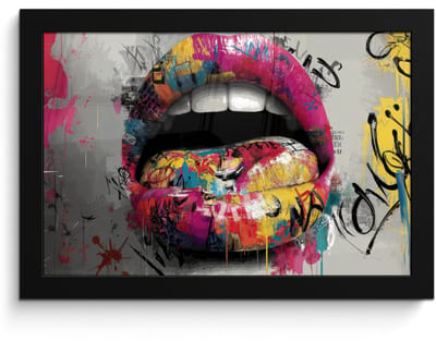 Poster in lijst - Fotolijst 30x20 cm - Posters - Lippen - Graffiti - Expressief - Posterlijst zwart - Decoratie - Wanddecoratie woonkamer - Muurdecoratie slaapkamer