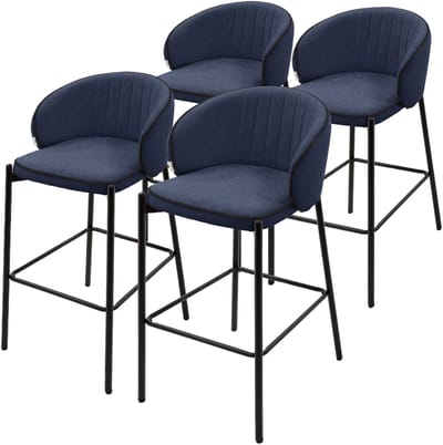 Barkruk set van 4 donkerblauw 50x101x54 cm met rugleuning en voetensteun tot 120 kg ML-Design