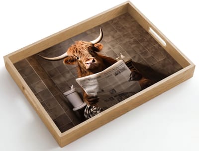 Dienblad hout 50x35 cm - Schootdienblad - Schotse hooglander - Krant - Toilet - Borrelplank rechthoek - Plateau dienbladen
