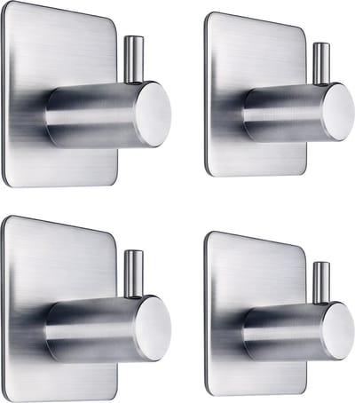 4-delige set roestvrijstalen badkamer kapstokhaken - Zelfklevende muurhaken - Handdoekhouder - Multifunctionele hanger - Zilver - Voor badkamer en keuken - Sterke, duurzame en roestbestendige haken