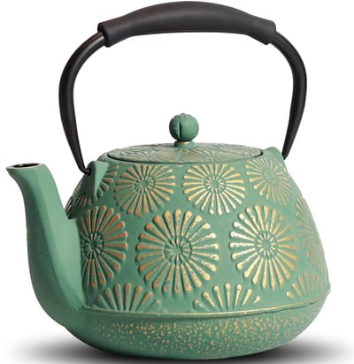 Unyqoos ® Traditionele Gietijzeren Theepot met Siliconen Handvat en Theezeef, 1200 ml Capaciteit
