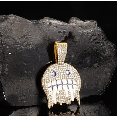 Heren Wit Blauw Zirkonia Paved Hip Hop Ronde Gezicht Hangers Kettingen met Cubaanse Schakel Iced Out Bling CZ Mode Jongens Sieraden gray