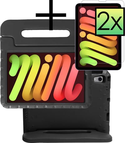 Hoes - Geschikt voor Apple iPad Mini 6 (2021) - 8.3 inch - 6e Generatie - Met 2x Screenprotector - Kinderhoes Shockproof Bumper - Kidsproof Case - Tablet Hoesje - Kinder Cover - Zwart