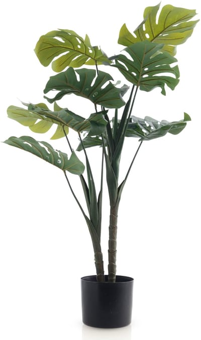 Meisterhome Kunstplant Monstera 90 cm – Realistische Gatenplant – Tropische Kunst Kamerplant – Onderhoudsvrij – Grote Groene Bladeren – In Zwarte Pot – Voor Woonkamer & Kantoor