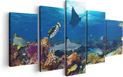Artaza Canvas Schilderij Vijfluik Vissen met Koraalrif in de Oceaan - 100x50 - Foto Op Canvas - Canvas Print